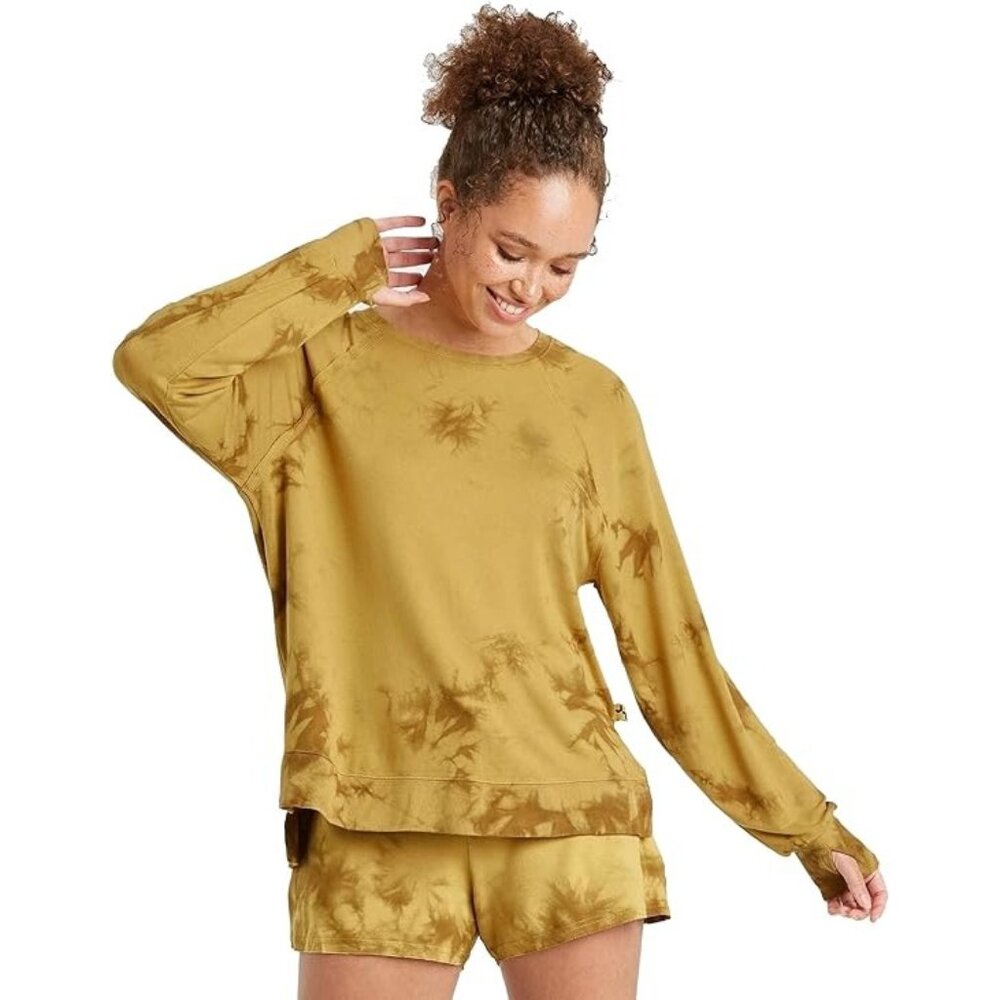 JoyLab Tie Dye Lounge Set Mustard Yellow Sweatshirt and Shorts Co-ord Large A1